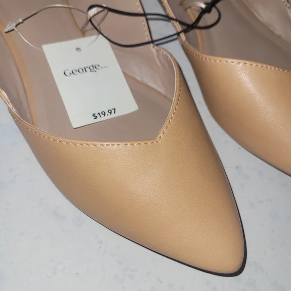 George Nude Pointed Toe Ballet Flats Minimalist Work Shoes NWT - Picture 6 of 7